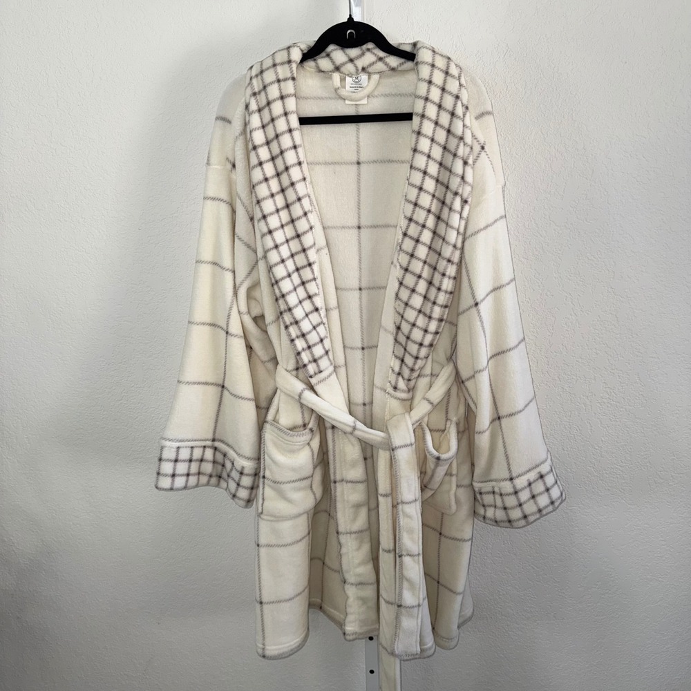 Martha Stewart Plaid Plush Robe Trim One Size Macy's Cozy Oversized Relaxation